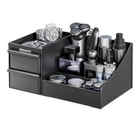 DancesCat Black Cosmetic Organiser for Men, Dressing Table Makeup Organiser with Drawers, Skincare Organiser Storage Box, Ideal Perfume Stand for Mens Bedroom&Bathroom Accessories (Matte Black)