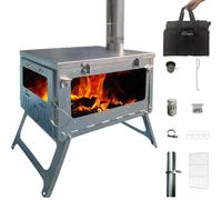 DANCHEL OUTDOOR TSG PLUS Portable Large Titanium Tent Wood Stove for Winter Camping Backpacking, Folding Lightweight Hot Tent Stove with 8.2ft Rollable Chimney Pipe for Cooking,8.16lbs 23L