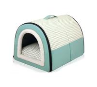 Danchen Dog Bed House, 2-in-1 Large Pet Igloo House with Calming Removable Cushion, Waterproof Non-Slip Foldable Dog Anti Anxiety Soft Warm Bed for Dogs Puppy Cats Rabbit (M:45 * 32 * 35cm,Green)