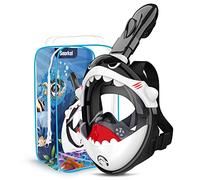 Dancial Snorkel Mask for Kids - 180° Panoramic View Full Face Diving Set, Anti-Leak, Anti-Fog, Free Breathing, Dry Top Swimming Mask, Shark Gift for Ages 4-12 (Black)