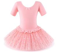 Dancina Girls’ Leotard Sparkle Tutu Dress Short Sleeve 3-4 Years Ballet Pink
