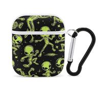 Dancing Aliens Funny Case Cover Compatible for AirPods 1 & 2 Earbuds Protective Hard Cover with Keychain