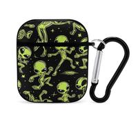 Dancing Aliens Funny Case Cover Compatible for AirPods 1 & 2 Earbuds Protective Hard Cover with Keychain