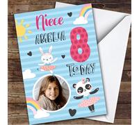 Dancing Animal Rainbow Photo Niece 8th Custom Personalised Birthday Card - Personalised Birthday Greeting Card for Kids, Custom Birthday Card