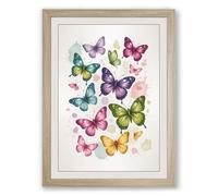 Dancing Butterflies Botanical Framed Wall Art Print A2 (59.4×42cm) Oak, Wall Decor for Living Room, Bedroom, Office & Home, Ready to Hang, Art Gift