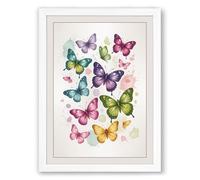 Dancing Butterflies Botanical Framed Wall Art Print A4 (29.7×21cm) White, Wall Decor for Living Room, Bedroom, Office & Home, Ready to Hang, Art Gift