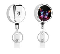 Dancing Butterfly Badge Reel Retractable Stainless Steel Badge Clip with Lanyard Cute Badges Reel Holder Heavy-Duty Nurse Doctor Name Tag Badges Clip for Work