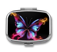 Dancing Butterfly Pill Box 2 Compartments Portable Travel Pill Case Mini Medicine Organizer for Pocket Purse Metal Waterproof Medicine Container Holder Vitamin Fish Oil