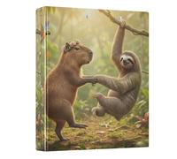 Dancing Capybara Sloth Jungle 3 Rings Binders 1-1/2 Inch with 3 Interior Pockets, Round Ring Binder Durable Basic Binders for School Office Home, 1 Pack
