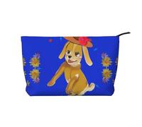 Dancing Cartoon Dog Corduroy Makeup Bag – Versatile Cosmetic Pouch with Zipper for Daily Use and Travel Capacity Organizer