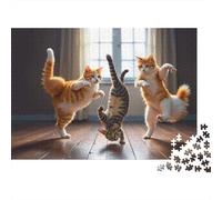 Dancing Cats Fun 1000pcs Jigsaw Puzzles for Adults & Kids, Cardboard, Dancing Cats, Mental Workout Puzzle, Develops Fine Motor Skills, Ideal Home Wall Art 52x38cm/1000pcs