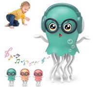Dancing Crawling Jellyfish Kid Tummy Time Toys, 2025 Dancing Octopus Toy with Lights and Music, Magic Electric Auto-Avoid Crawling Octopus for Boys & Girls, Party, Birthday, Christmas green