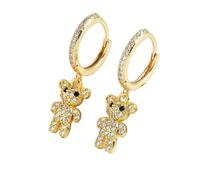Dancing Cute Teddy Bear Diamond Inlaid Gold-Plated Luxury Lady Ear Clasp Bride's Creative Gift Earrings Simple
