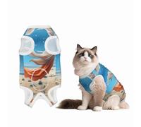 Dancing Dolphins Dog Surgery Suit Recovery Suit, 100% Cotton Breathable Full Body Dog & Cat Surgical Suit with Cute Prints, Alternative to Cone for Spay Neuter Wound Care, Male & Female Pets Small