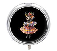 Dancing Donkey with Mexican Dress Round Pill Box Organiser 3 Compartment Medicine Case