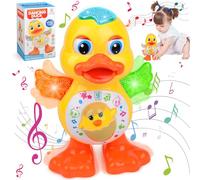 Dancing Duck Toy, Interactive Duck Toy With Music & Lights, Electric Light Up Crawling Duck Toys, Early Educational Musical Baby Toys for Toddlers Boys Girls Sensory Gifts(A)
