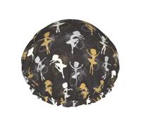 Dancing Feather Printed Double-Layer Shower Cap, Reusable Shower Cap, Suitable For Various Hair Lengths