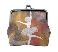 Dancing_Feather Prints Coin Purse Kiss Lock Pu Leather Mini Pouch Wallet Change Bag for Women Girls Kids