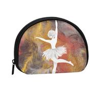 Dancing_Feather Prints Coin Purse Shell Mini Pouch Wallet Change Bag for Women Girls Kids