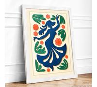 Dancing Figure with Leaves Mid-Century Framed Wall Art Print A3 (42×29.7cm) White, Wall Decor for Living Room, Bedroom, Office & Home, Ready to Hang, Art Gift