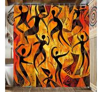 Dancing Figures Shower Curtain, Vibrant Orange and Black Abstract Design for Bathroom Decor, Modern Waterproof Fabric Shower Curtain Set with Hooks 72x78 Inch