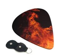 Dancing Fire Guitar Picks 6 Pack with Leather Guitar Pick Holder Keychain, Plectrum Key Fob Cases Bag, Abstract Art Plectrum for Acoustic Electric Guitar, Ukulele 0.96mm