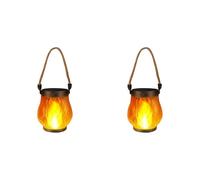 Dancing Flame Solar Lanterns, Solar Lights Outdoor Garden, Hanging Flickering Flames Garden Lights, with 2 Modes USB&Solars Charging for Yard Patio Porch Decor (2 Pcs)