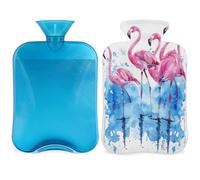 Dancing Flamingos Hot Water Bottle with Cover, Funny Bird 2L Hot Water Bag for Pain Relief, Neck Soft and Shoulder, Hand Feet Warmer, Hot and Cold Compress for Adult Kids