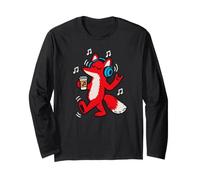 Dancing Fox Headphones Coffee Music Lover Art Long Sleeve T-Shirt