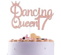Dancing Girl 17 Cake Topper Young & Sweet Only 17 Decoration Happy Girls 17th Birthday Cake Decorations Cheer 17 Years Old Party Supplies Rose Gold Glitter