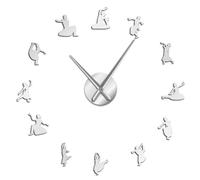 Dancing Girls Female DIY Wall Clock 3d DIY Acrylic Mirror Stickers on the Wall Dancer Gift Dance Studio Living Room Decoration(Silver,37inch)