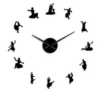 Dancing Girls Female DIY Wall Clock 3d DIY Acrylic Mirror Stickers on the Wall Dancer Gift Dance Studio Living Room Decoration(Black,27inch)