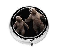 Dancing Grizzly Bear Mini Round Pill Box, can be Put into Wallet, Pocket, Light and Convenient, 3 Compartment Pill Box, Portable Pill Box,