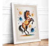 Dancing Horse with Stars Eclectic Framed Wall Art Print A2 (59.4×42cm) White, Wall Decor for Living Room, Bedroom, Office & Home, Ready to Hang, Art Gift