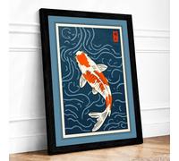 Dancing Koi Japandi Framed Wall Art Print A4 (29.7×21cm) Black, Wall Decor for Living Room, Bedroom, Office & Home, Ready to Hang, Art Gift