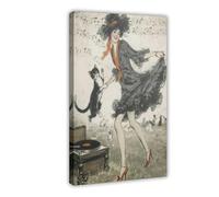 Dancing Lady with Cat Canvas Poster Bedroom Decor Landscape Office Room Decor Gift 24x36inch(60x90cm)