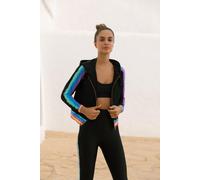 Dancing Leopard Women's Samaya Stripe Print Bomber Jacket Casual Breathable Zip Up Jumper in Black | Size: 6 Dancing Leopard Black 6