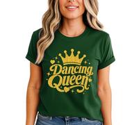 Dancing Queen Gold Glitter Vintage Nostalgic Slogan Text Graphic Womens T Shirt Mothers Day Retro Music Tee M (12-14)