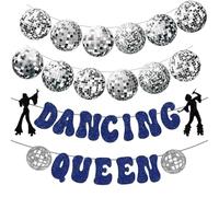 Dancing Queen, Mamma Mia Party Decorations, Disco Party Decorations-HSC Glitter Dancing Queen & Disco Ball Banner for Bachelorette Bridal Shower Wedding 70s 80s 90s Fever Decorations