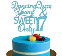 Dancing Queen Young & Sweet Only 17 Cake Topper Happy Girls 17th Birthday Cake Decor Cheer 17 Years Old Party Decor Dancing Queen 17 Cake Decor Happy 17th Birthday Light Blue Glitter
