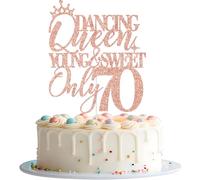 Dancing Queen Young & Sweet Only 70 Cake Topper, 70th Birthday Cake Topper, Cheers to 70 Years, Happy 70th Birthday Party Decorations, Rose Gold Glitter