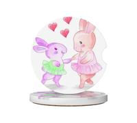Dancing Rabbit 2 Pcs Ceramic Coasters with Cork Back and Finger Slot, Car Cup Holder Coasters