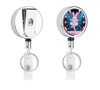 Dancing Rabbit Badge Reel Retractable Stainless Steel Badge Clip with Lanyard Cute Badges Reel Holder Heavy-Duty Nurse Doctor Name Tag Badges Clip for Work