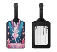 Dancing Rabbit Luggage Tag PU Waterproof Travel Name Tag with Card Holder for Women Men Suitcase Identifier Cute Travel Essentials
