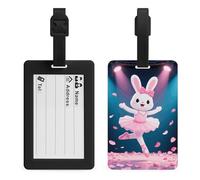 Dancing Rabbit Luggage Tag TPU Waterproof Travel Name Tag with Card Holder for Women Men Suitcase Identifier Cute Travel Essentials