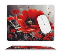Dancing Red Flower Mouse Pad Ultra Thin, Leather Mousepad with Waterproof Smooth Surface, Anti Slip Mouse Pad for Gaming, Office & Home, 10 X 8 Inch