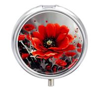 Dancing Red Flower Pill Box 3 Compartment Portable Round Pill Organizer Leak-Proof Lightweight Daily Compact Travel Pill Case for Vitamins Supplements Medication