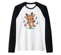 Dancing Reindeer with Music Notes Raglan Baseball Tee