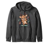 Dancing Reindeer With Music Notes Zip Hoodie