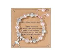 Dancing Shiny Ballerina Charm Bracelet Pink Imitation Pearl Crystal Dance Bracelet Dance Recital School Competition Jewelry for Women Ballet Dancer Lover, Adjustable, Metal, no gemstone